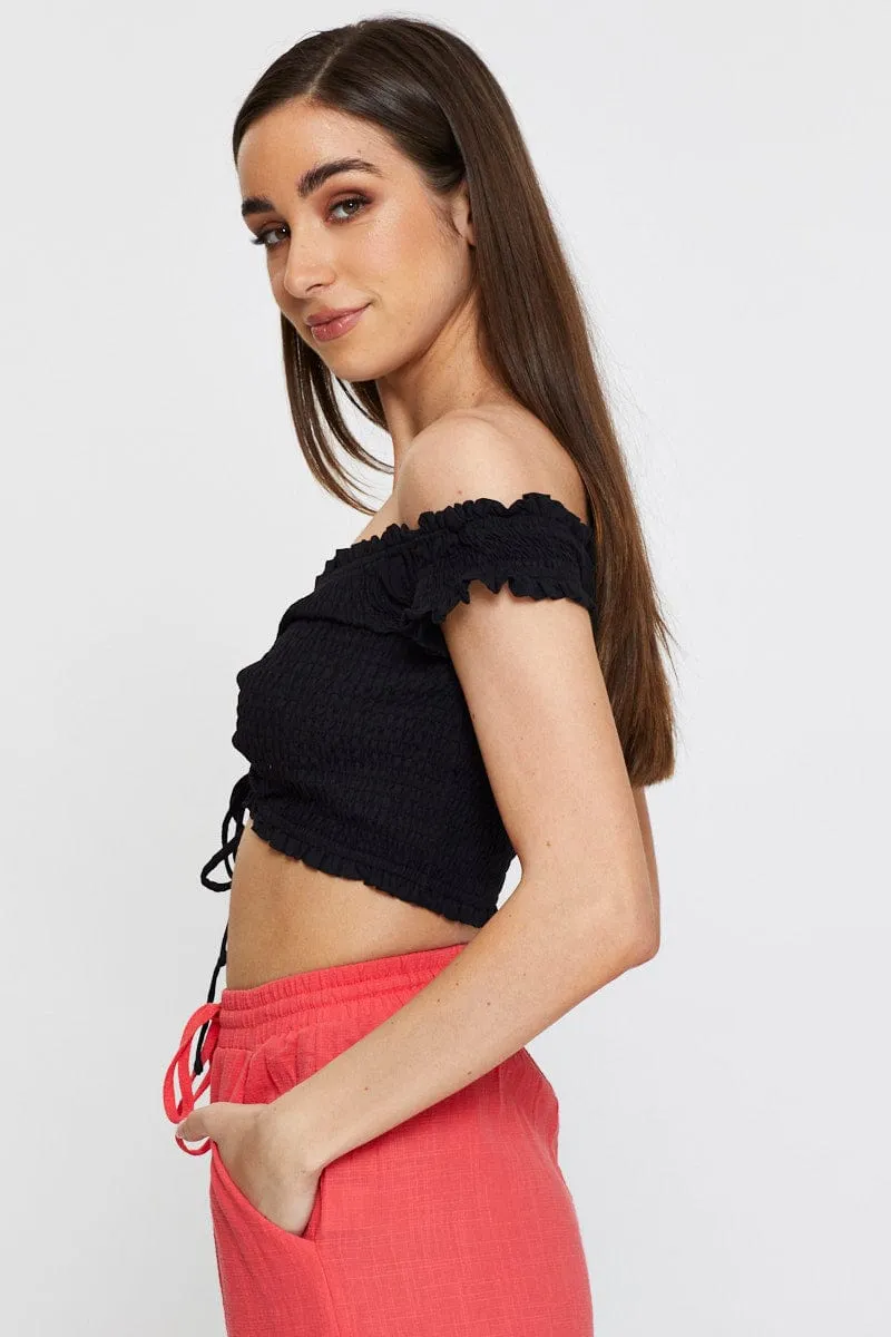 Black Bardot Top Ruche