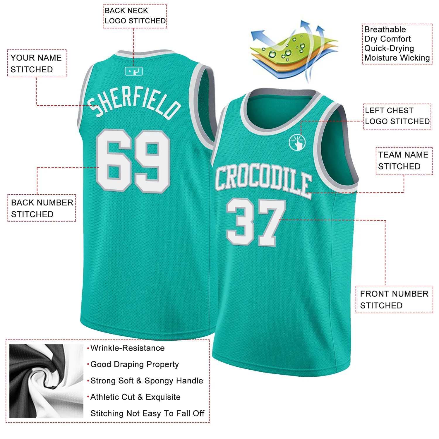 Custom Aqua White-Gray Authentic Basketball Jersey