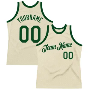 Custom Cream Green Authentic Throwback Basketball Jersey