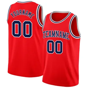Custom Fire Red Navy-White Authentic Basketball Jersey