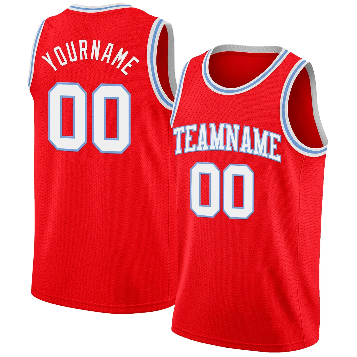 Custom Fire Red White-Light Blue Authentic Basketball Jersey