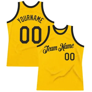Custom Gold Black Authentic Throwback Basketball Jersey