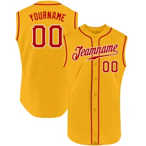 Custom Gold Red-White Authentic Sleeveless Baseball Jersey