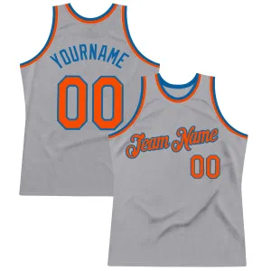 Custom Gray Orange-Light Blue Authentic Throwback Basketball Jersey