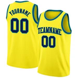 Custom Light Yellow Navy-Teal Authentic Basketball Jersey