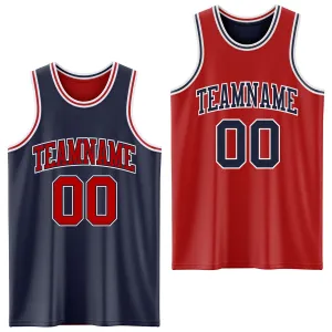 Custom Navy Red-White Reversible Double Side Basketball Jersey