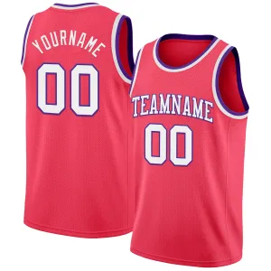 Custom Neon Pink White-Purple Authentic Basketball Jersey