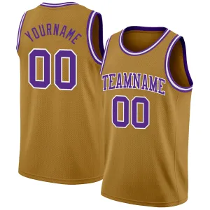 Custom Old Gold Purple-White Authentic Basketball Jersey