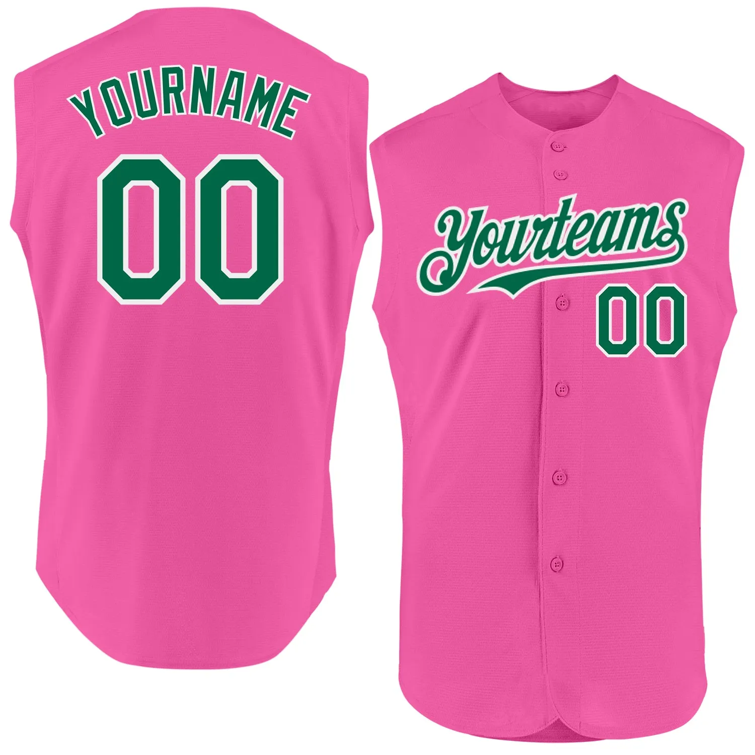 Custom Pink Kelly Green-White Authentic Sleeveless Baseball Jersey