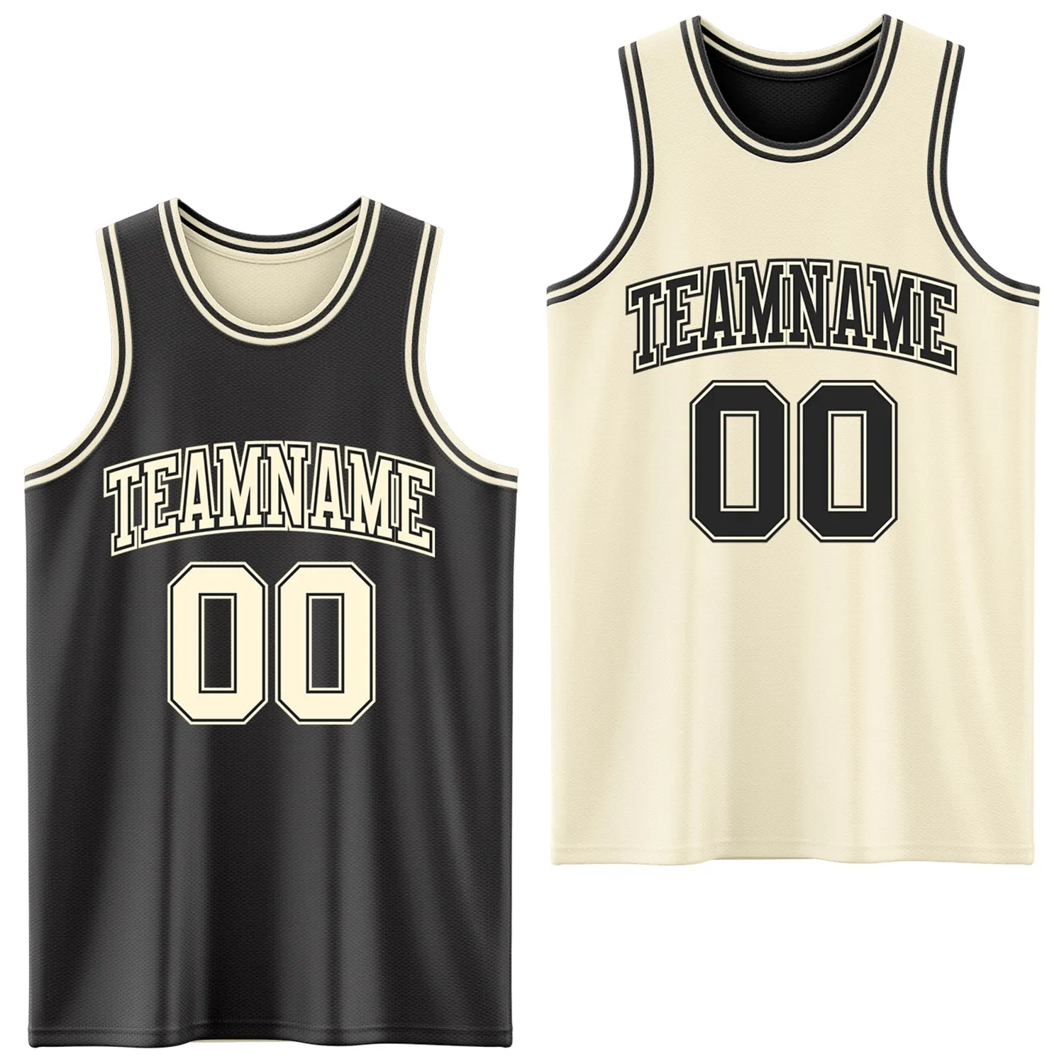 Custom Reversible Black Cream Double Side Basketball Jersey