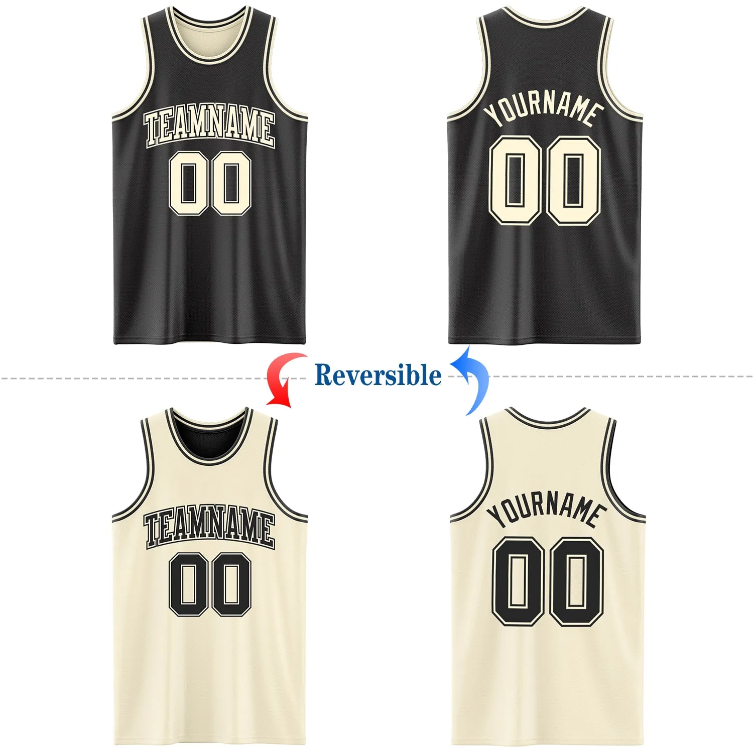 Custom Reversible Black Cream Double Side Basketball Jersey