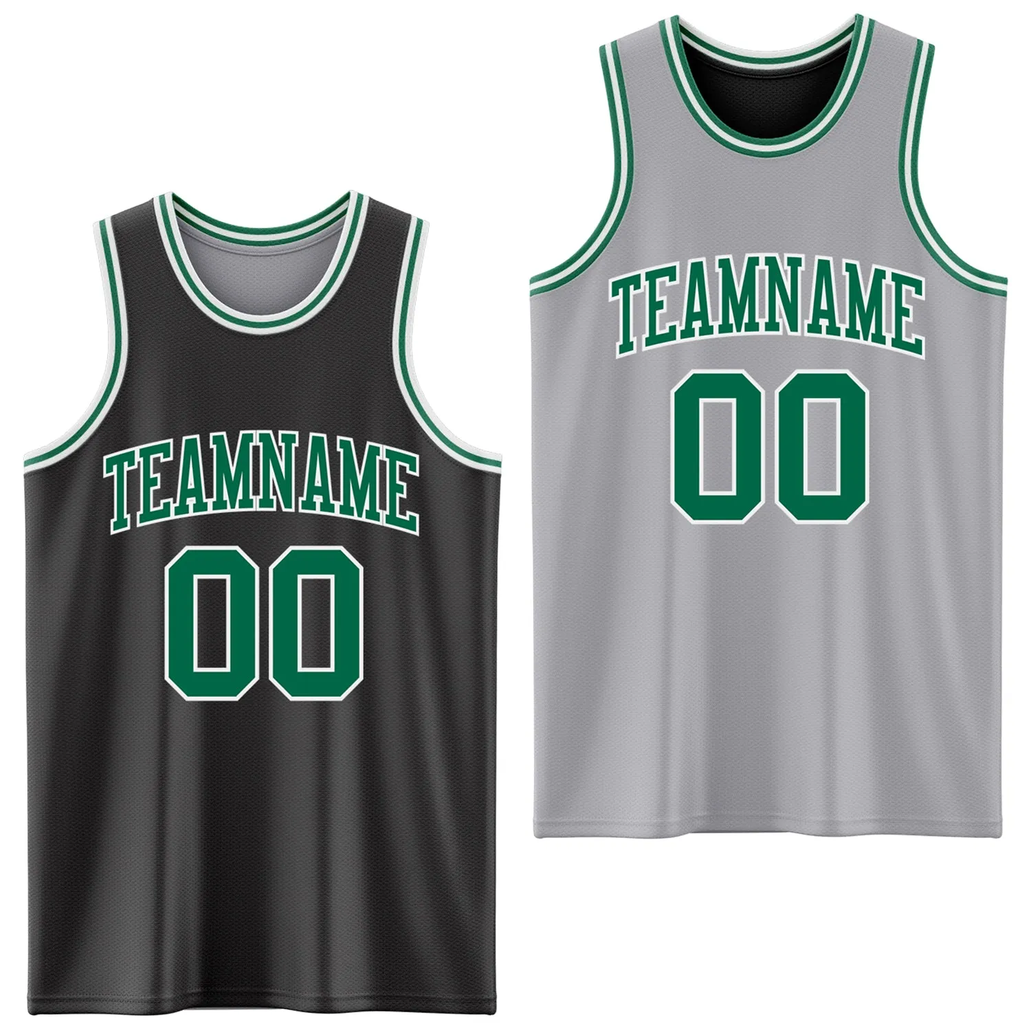 Custom Reversible Black Kelly Green-White Double Side Basketball Jersey