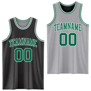 Custom Reversible Black Kelly Green-White Double Side Basketball Jersey