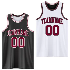 Custom Reversible Black Maroon-White Double Side Basketball Jersey