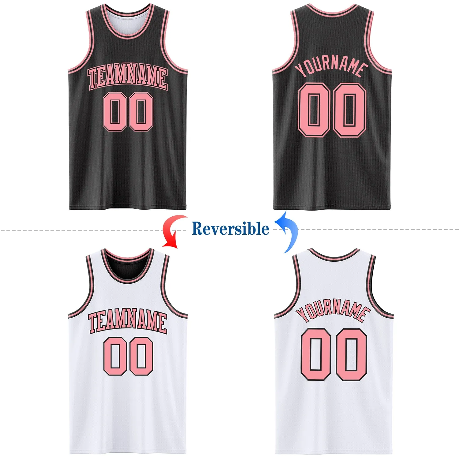 Custom Reversible Black Medium Pink Double Side Basketball Jersey