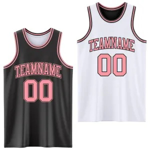 Custom Reversible Black Medium Pink Double Side Basketball Jersey