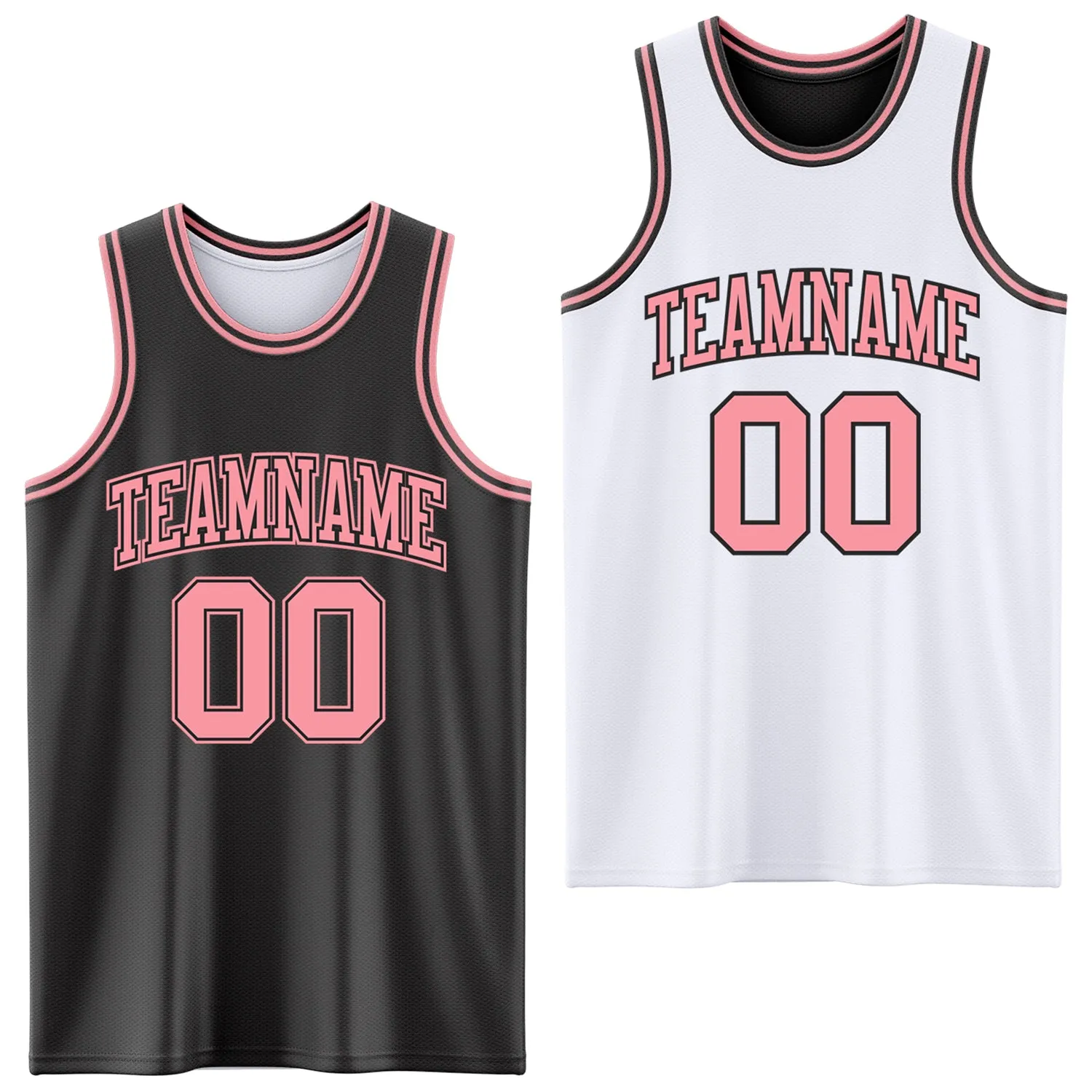 Custom Reversible Black Medium Pink Double Side Basketball Jersey