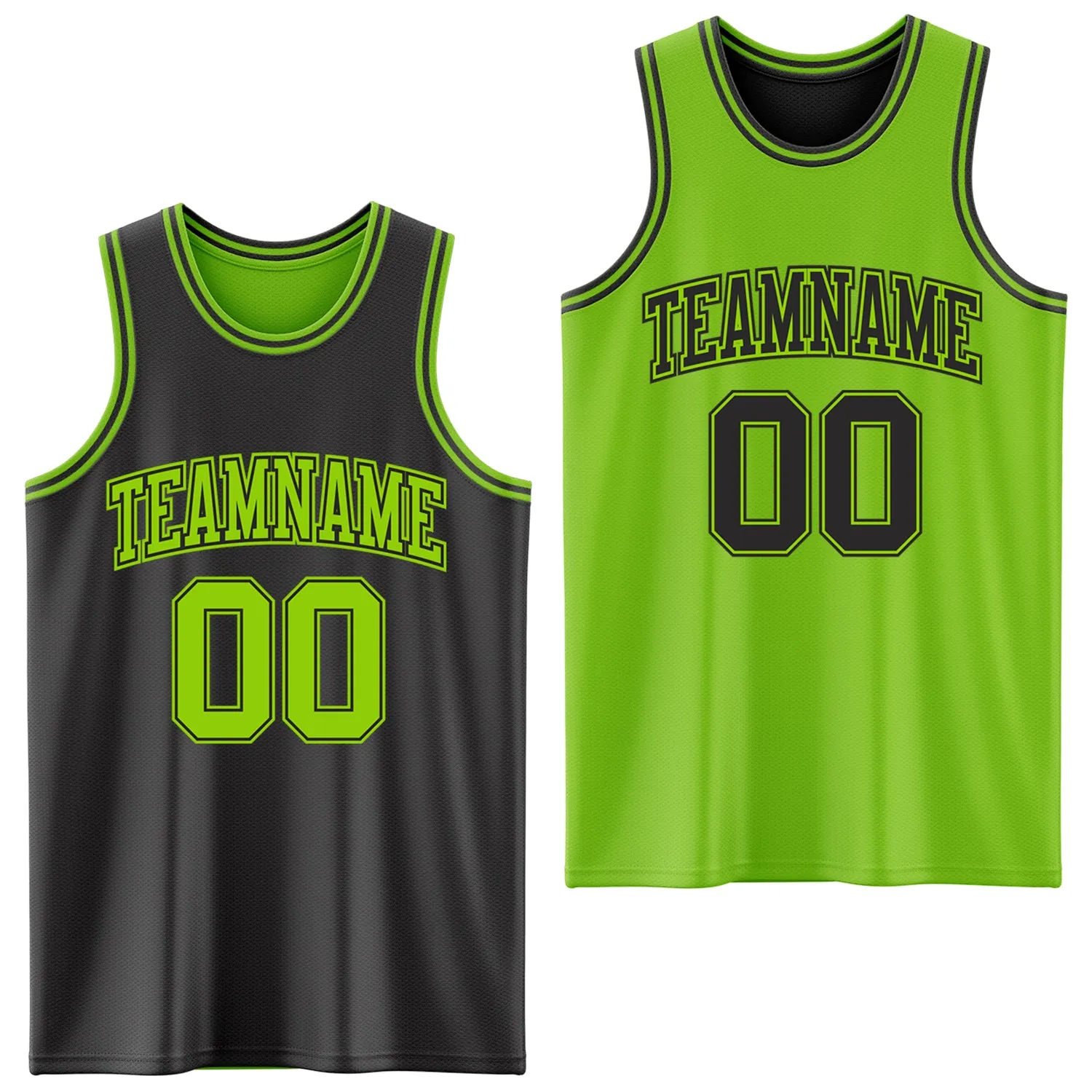 Custom Reversible Black Neon Green Double Side Basketball Jersey
