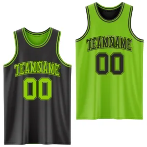 Custom Reversible Black Neon Green Double Side Basketball Jersey