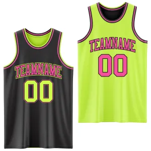 Custom Reversible Black Neon Green-Pink Double Side Basketball Jersey