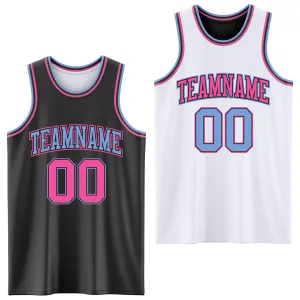 Custom Reversible Black Pink-Light Blue Double Side Basketball Jersey