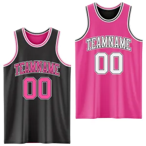 Custom Reversible Black Pink-White Double Side Basketball Jersey