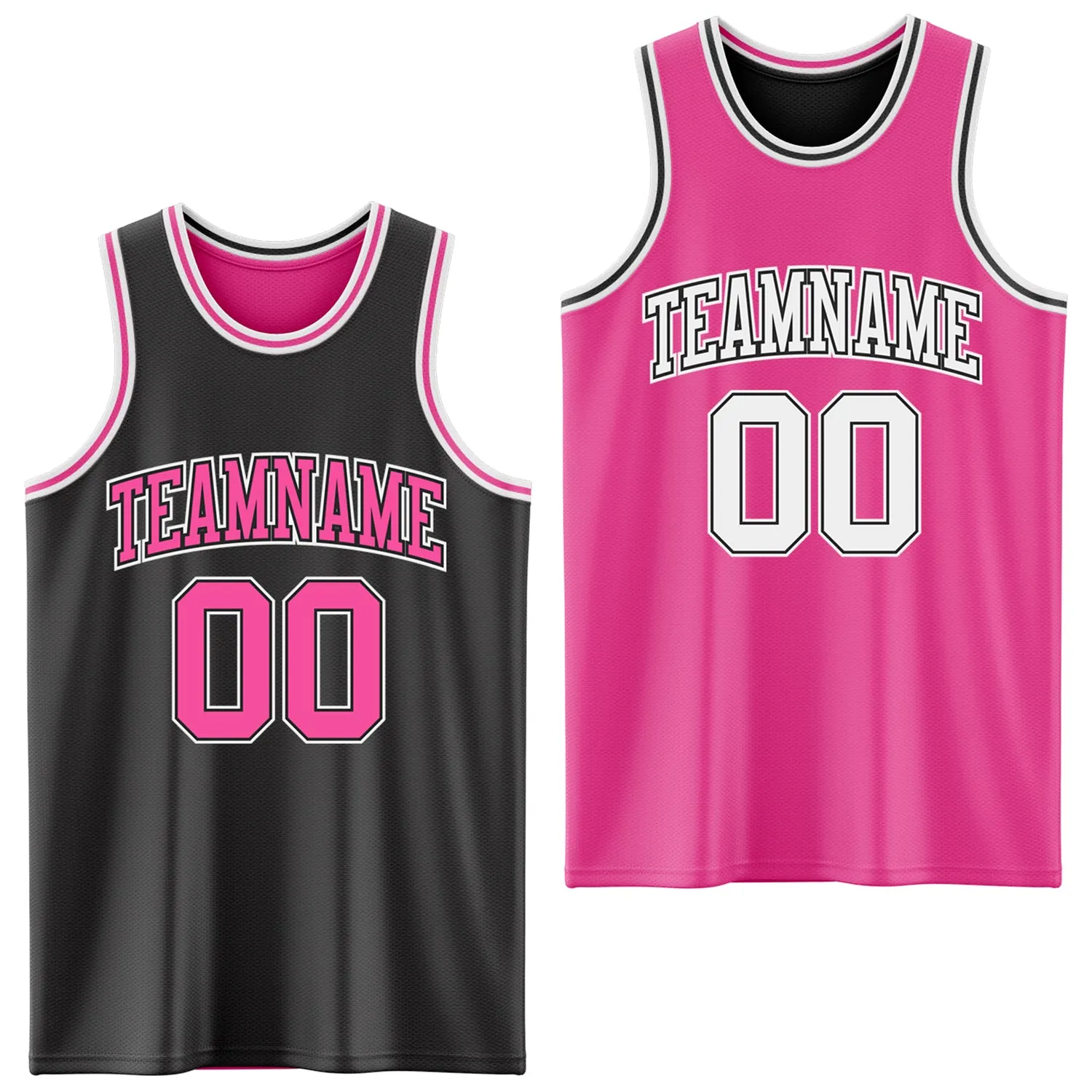 Custom Reversible Black Pink-White Double Side Basketball Jersey