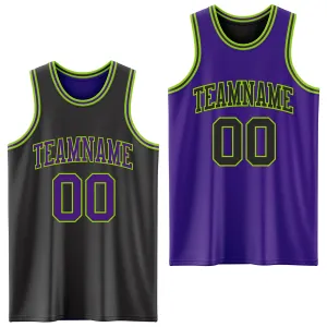 Custom Reversible Black Purple-Neon Green Double Side Basketball Jersey