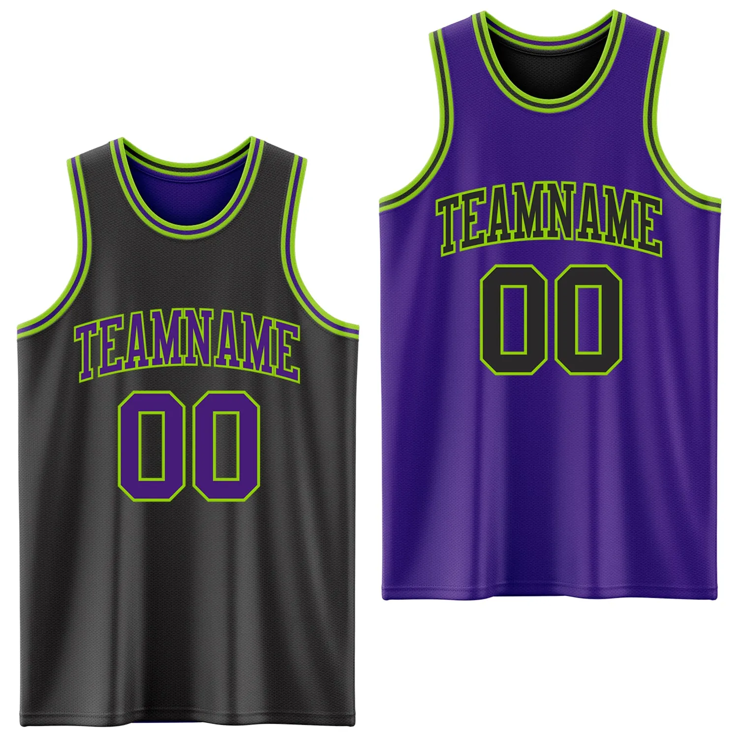 Custom Reversible Black Purple-Neon Green Double Side Basketball Jersey