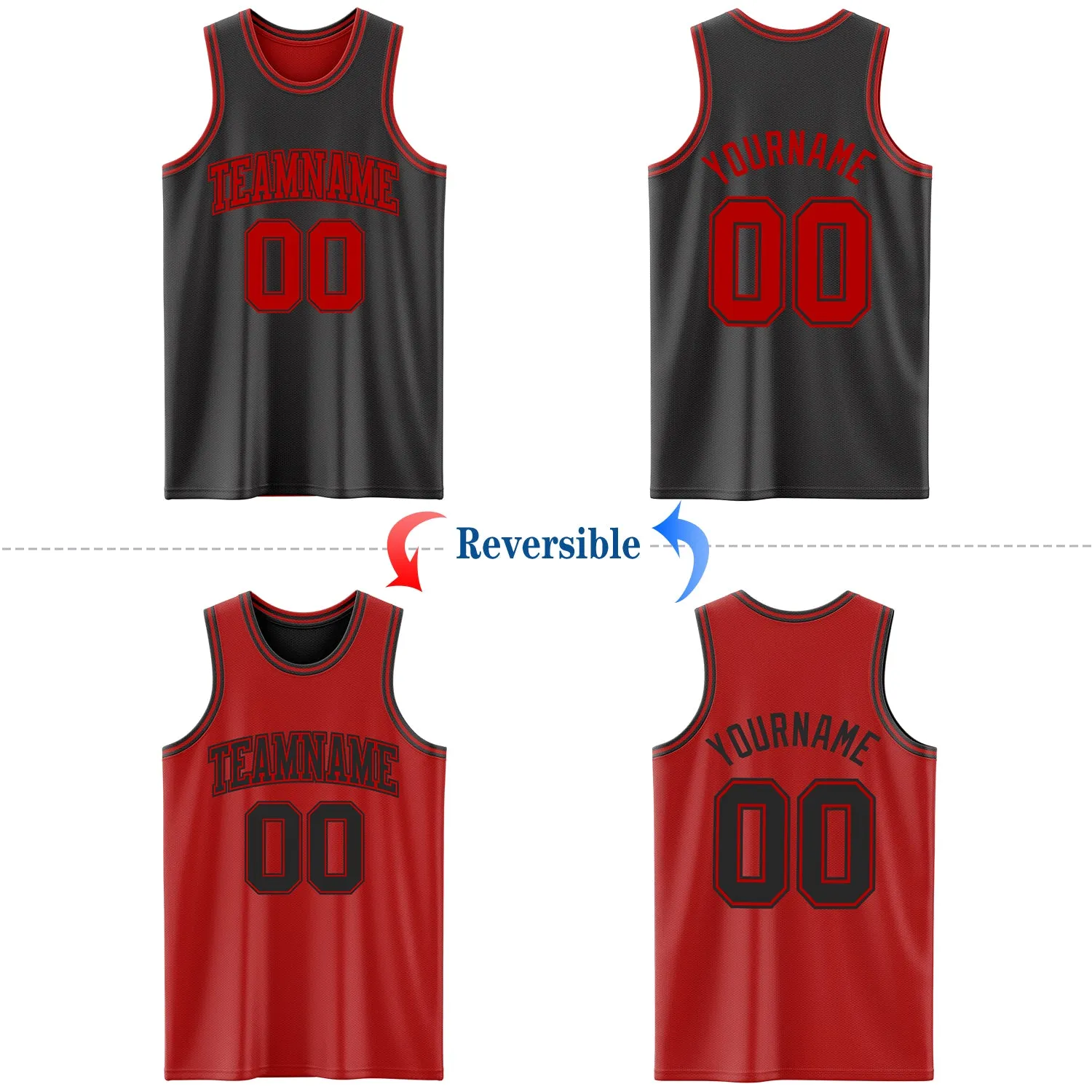 Custom Reversible Black Red Double Side Basketball Jersey