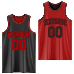 Custom Reversible Black Red Double Side Basketball Jersey
