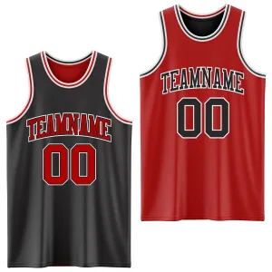 Custom Reversible Black Red-White Double Side Basketball Jersey