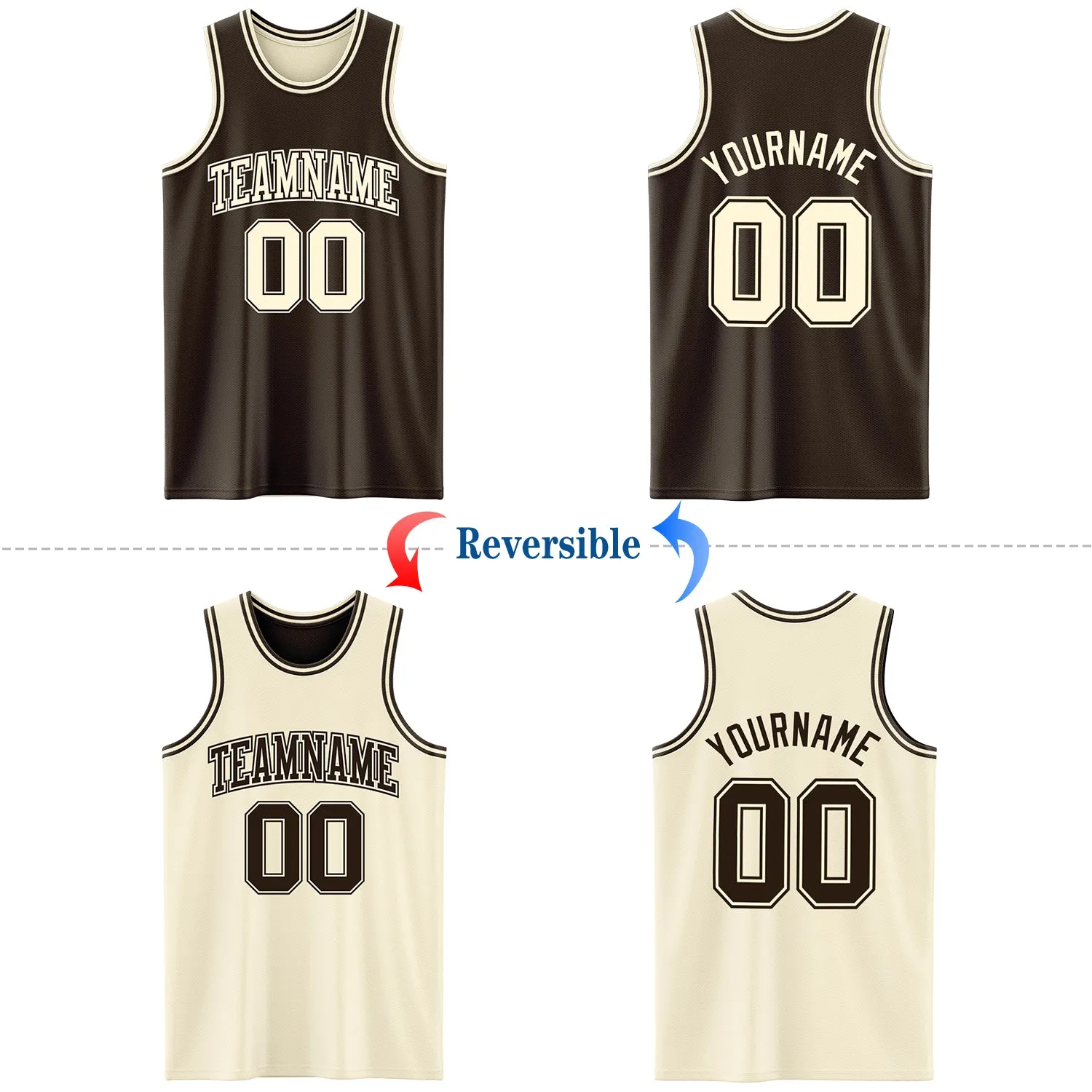 Custom Reversible Brown Cream Double Side Basketball Jersey