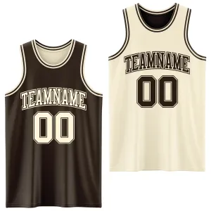 Custom Reversible Brown Cream Double Side Basketball Jersey