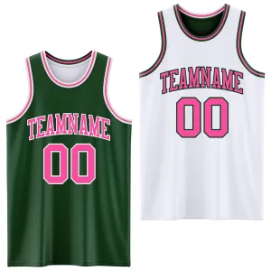 Custom Reversible Green Pink-White Double Side Basketball Jersey