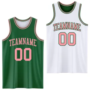 Custom Reversible Kelly Green Medium Pink Double Side Basketball Jersey