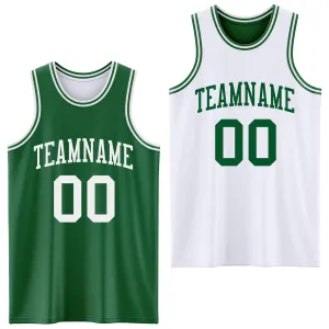 Custom Reversible Kelly Green White Double Side Basketball Jersey