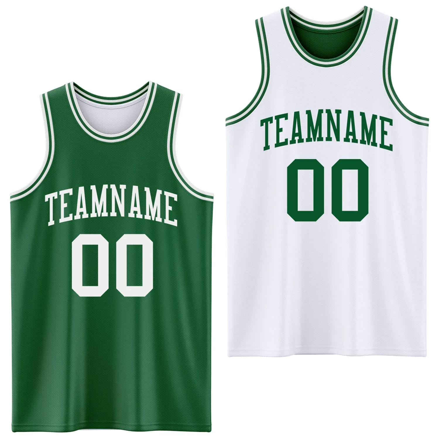 Custom Reversible Kelly Green White Double Side Basketball Jersey