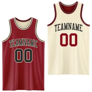 Custom Reversible Maroon Black-Cream Double Side Basketball Jersey