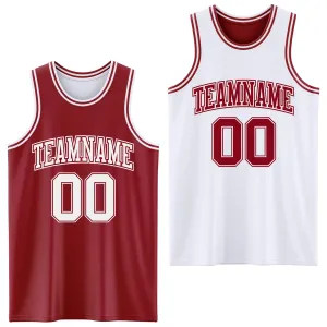Custom Reversible Maroon White Double Side Basketball Jersey