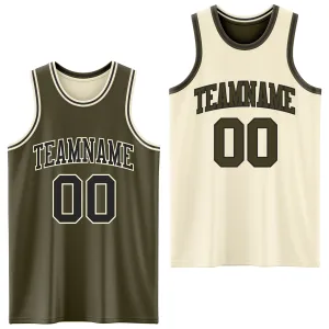 Custom Reversible Olive Black-Cream Double Side Salute To Service Basketball Jersey