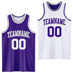 Custom Reversible Purple White-Gray Double Side Basketball Jersey