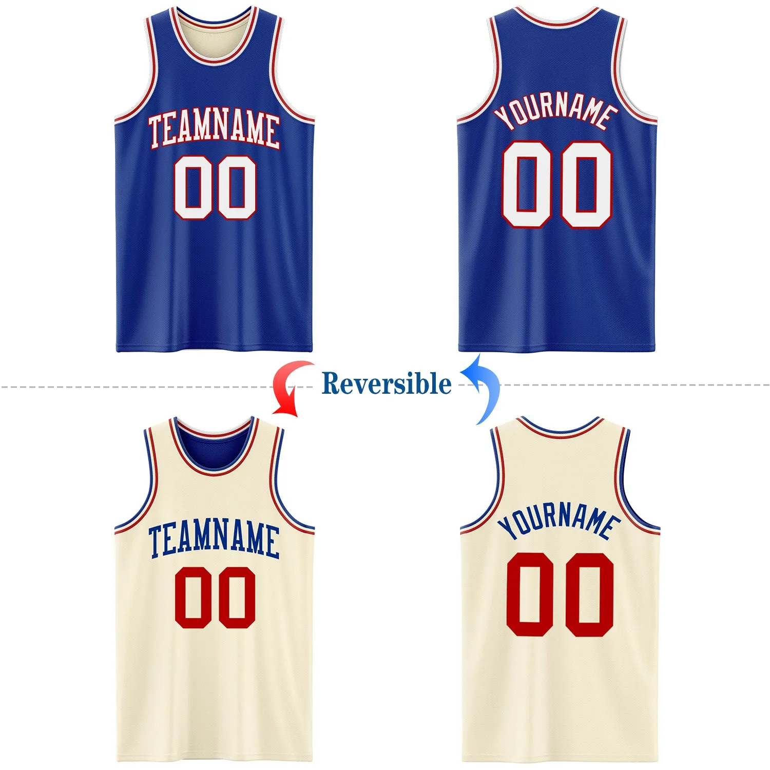 Custom Reversible Royal White-Red Double Side Basketball Jersey