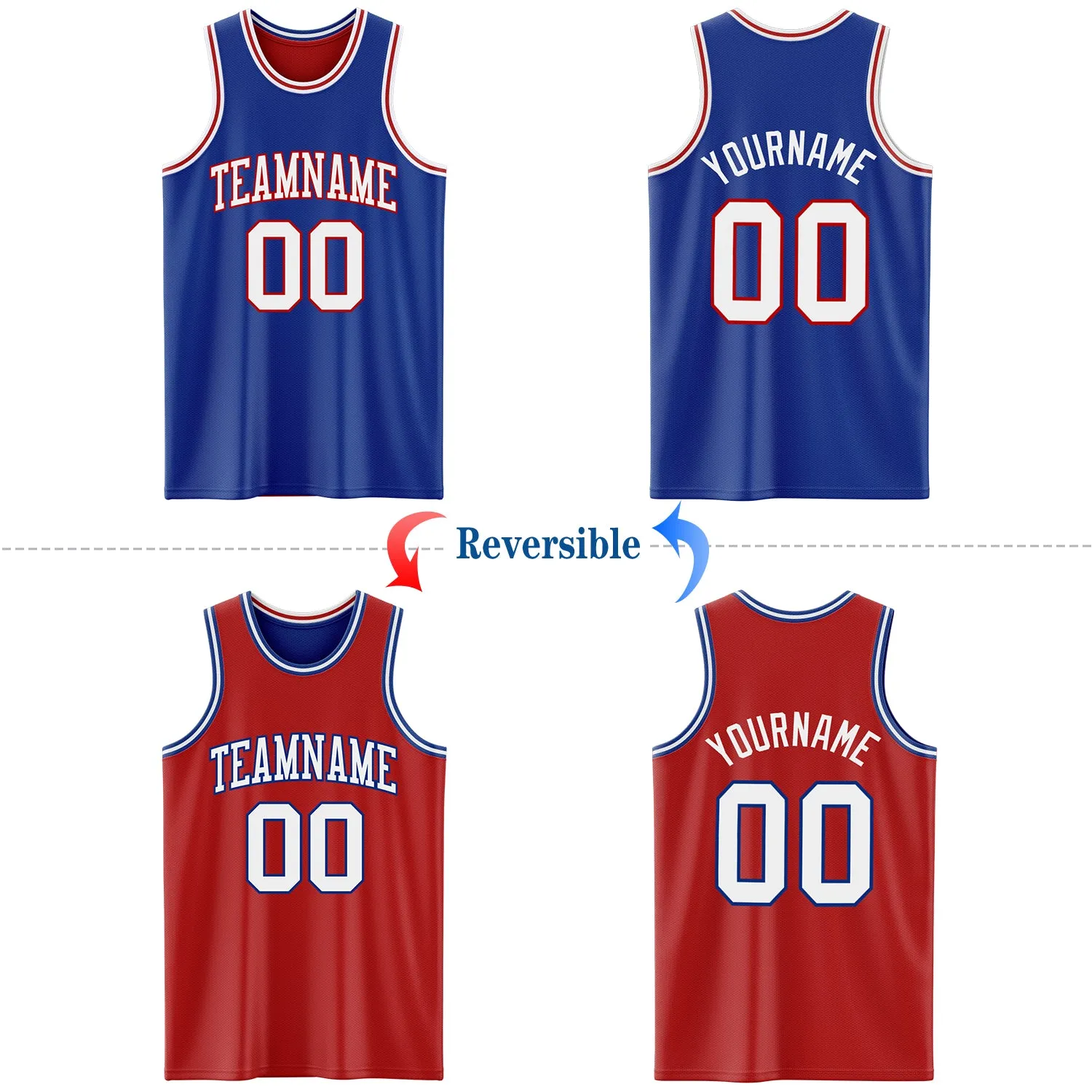 Custom Royal White-Red Reversible Double Side Basketball Jersey