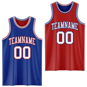 Custom Royal White-Red Reversible Double Side Basketball Jersey