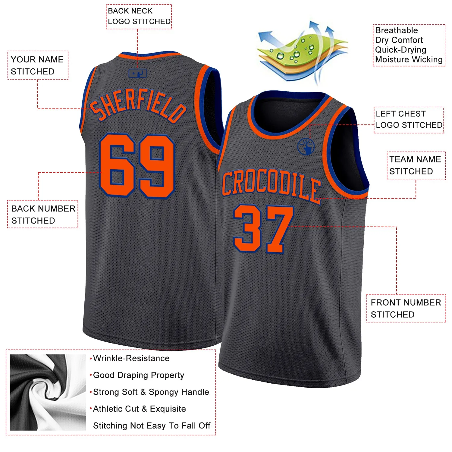 Custom Steel Gray Orange-Royal Authentic Basketball Jersey