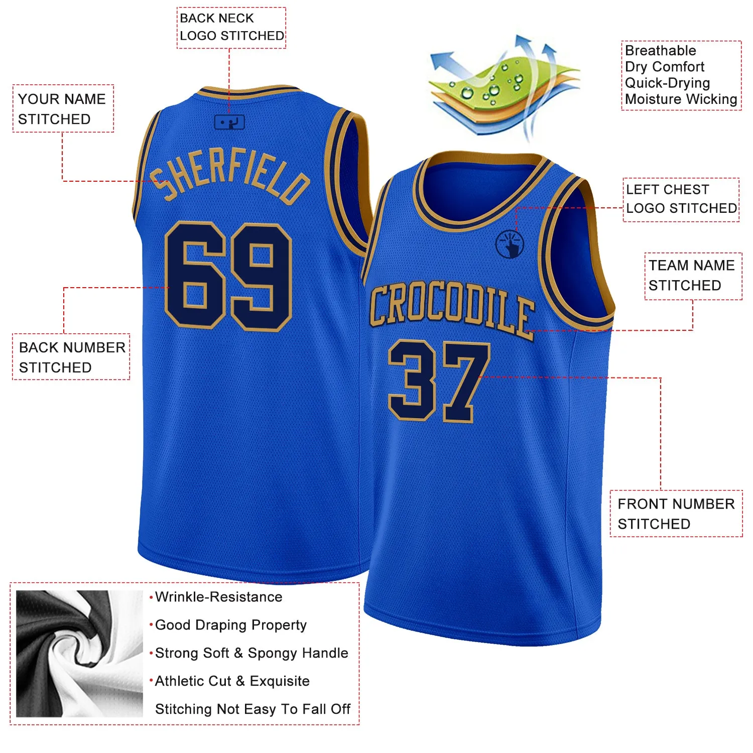 Custom Thunder Blue Navy-Old Gold Authentic Basketball Jersey