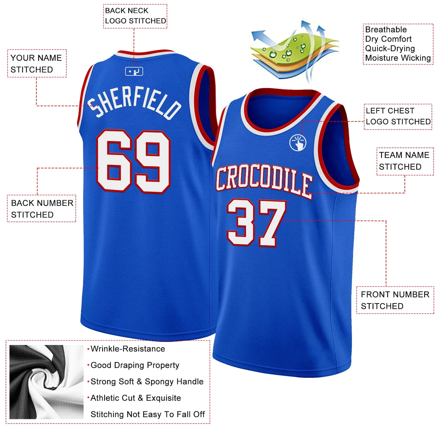 Custom Thunder Blue White-Red Authentic Basketball Jersey