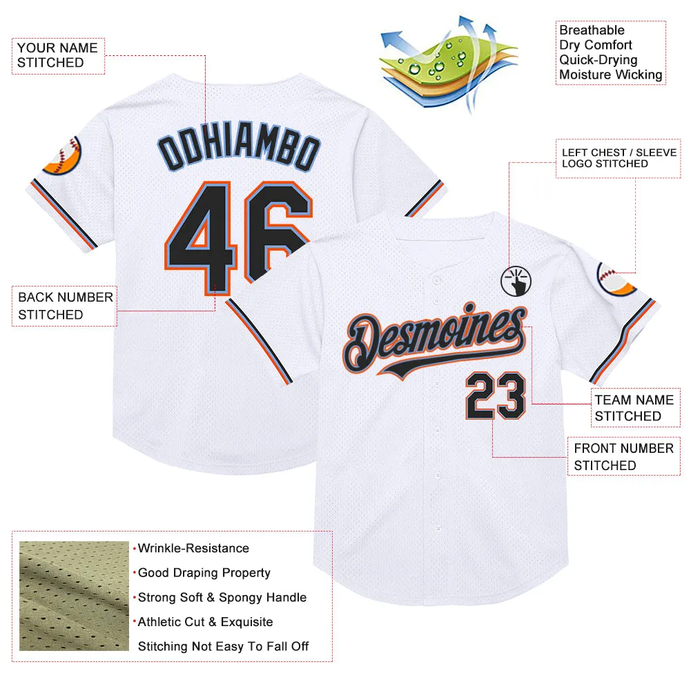 Custom White Black Powder Blue-Orange Mesh Authentic Throwback Baseball Jersey