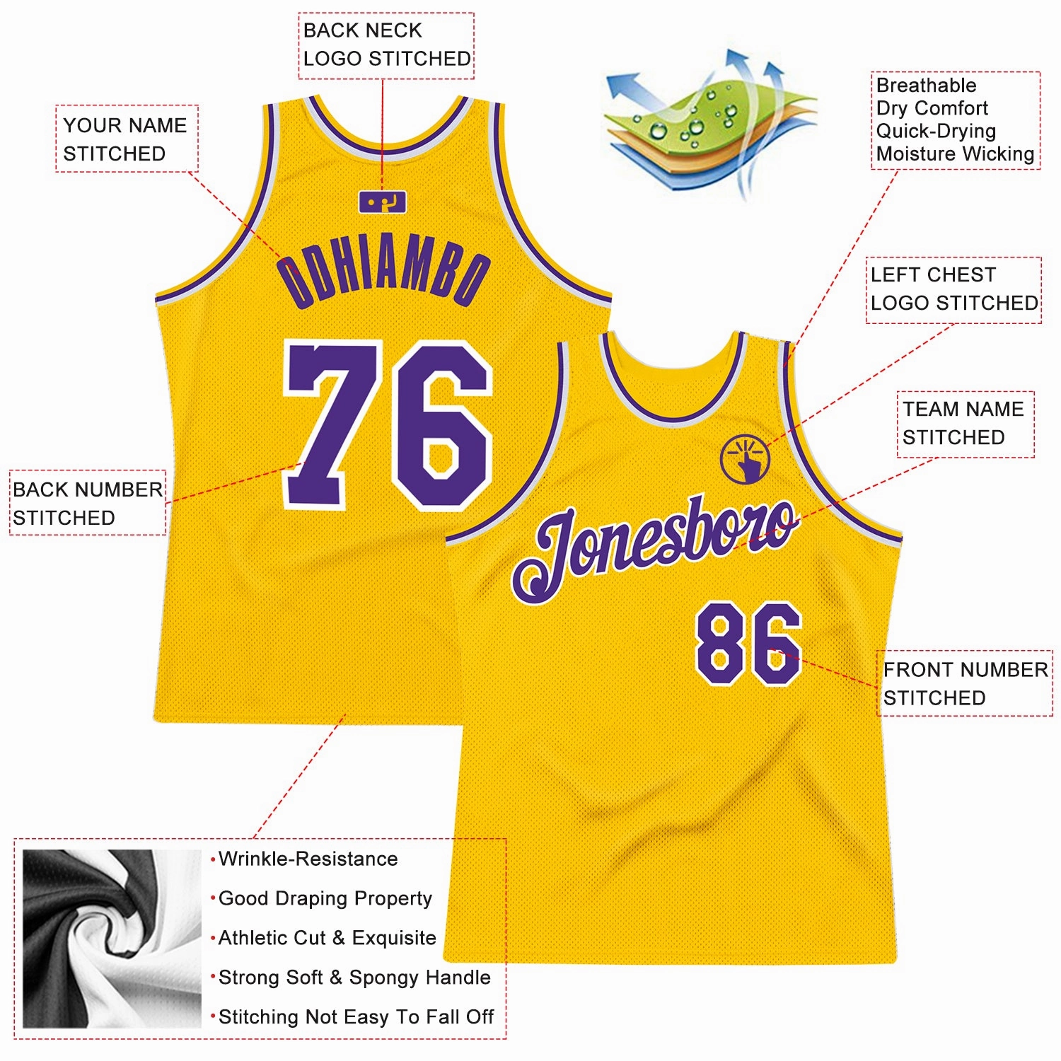 Custom Gold Purple-White Authentic Throwback Basketball Jersey